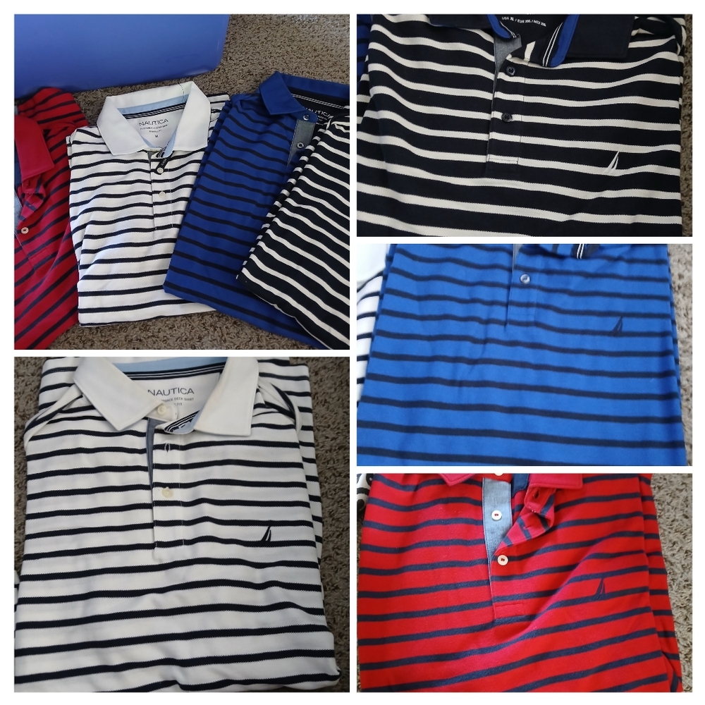 Nautica Red, Blue, and White Striped Polo Shirts XL.